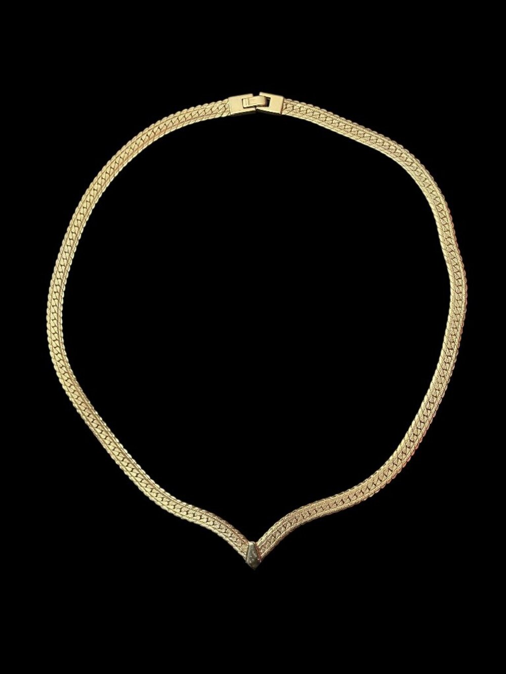 Gold-Tone Chevron Woven Chain Necklace With Secure Clasp Closure